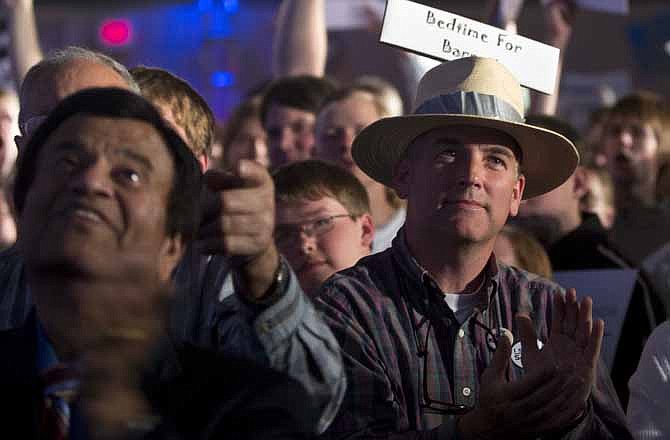 Supporters watch results at the election night rally for Wisconsin Republican Gov. Scott Walker Tuesday, June 5, 2012, in Waukesha, Wis. Walker won the contest against Democratic challenger Tom Barrett in a special recall election. 