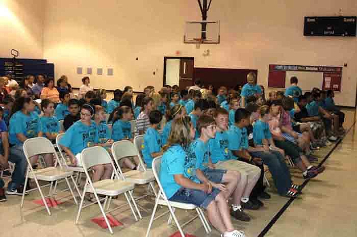 California fifth graders assemble to be presented with graduation certificates for the Drug Education Program.