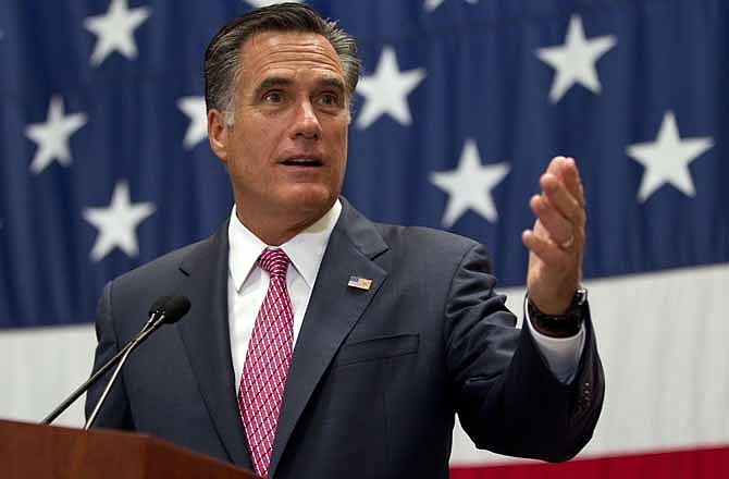 Republican presidential candidate, former Massachusetts Gov. Mitt Romney gestures during a campaign stop at USAA insurance company, Wednesday, June 6, 2012, in San Antonio, Texas. 