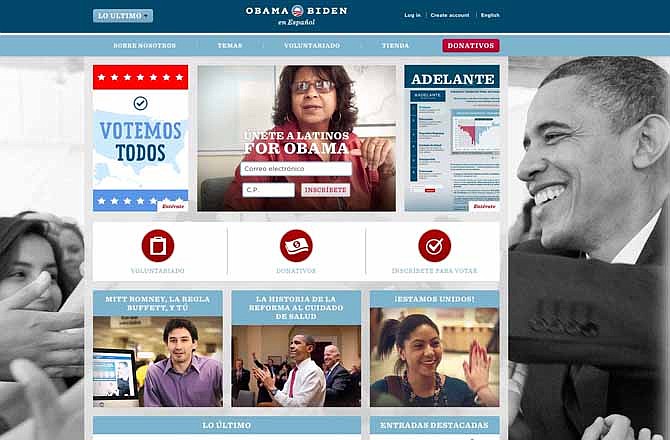 This image from the barackobama.com website shows the Spanish language version of the site. President Obama's re-election team is running upbeat ads on Spanish-language stations in pivotal election states, and that also available through his Spanish language website, a sharp contrast to the hard-hitting commercials in English that the incumbent's campaign is airing against Republican rival Mitt Romney. With the lighter tone, Obama hopes to shore up what polls indicate is a large lead over Romney among Hispanics. 