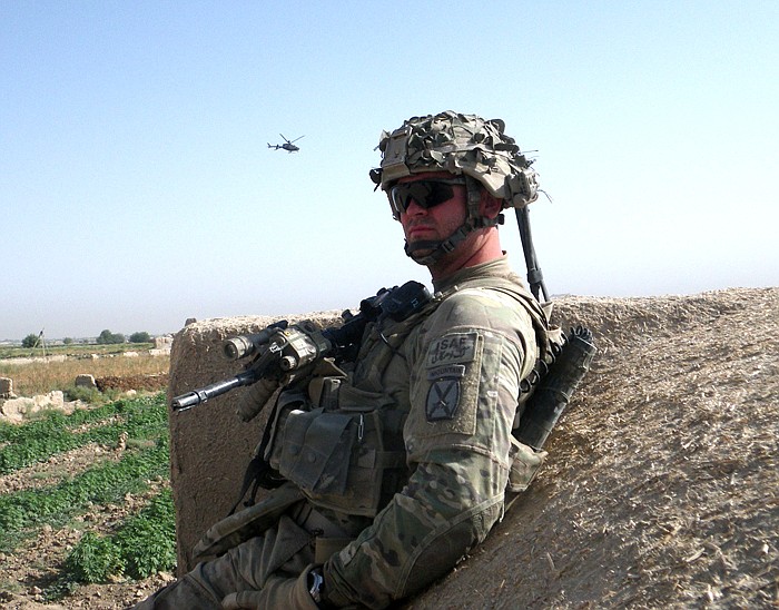A photo of California Native SSG Joe Hamilton serving in Afghanistan.