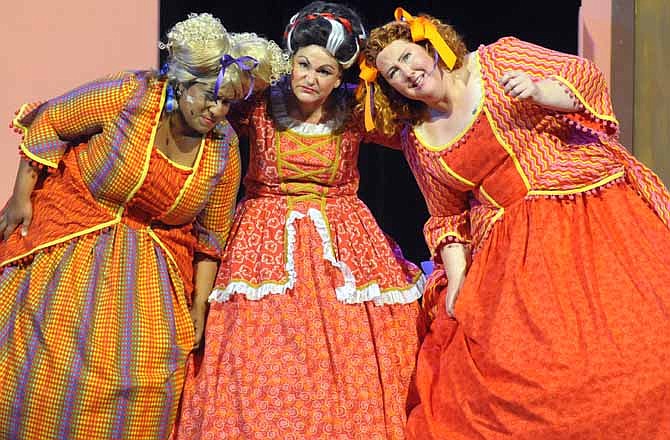 Joy (Rhonda Allen) and Portia (Becca Seabaugh) are corrected by their mother (Shae Marie Eickhoff) in a the Little Theatre rehearsal of "Cinderella." 