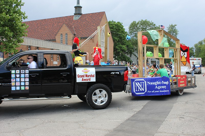 Grand Marshal Award winners Tammy and Dave Wickham sport their Angry Birds-themed float at the Fulton Street Fair.