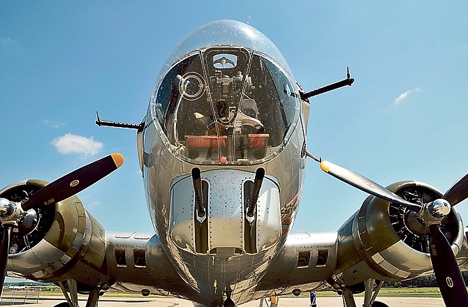 The bombardier station of Aluminum Overcast is seen from the ground. The WWII-era B-17 Flying Fortress is at the Jefferson City Memorial Airport this week and will offer flights Friday through Sunday.