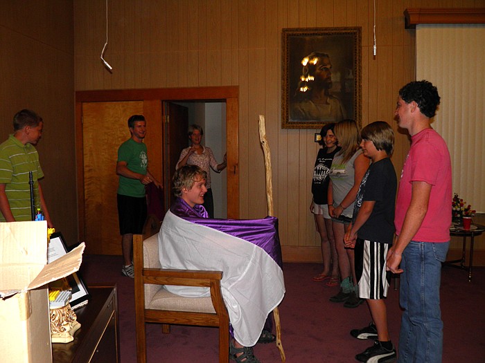 The youth practice their skit about Shadrach, Meshach and Abednego which they performed during the Family Day Friday, June 16.