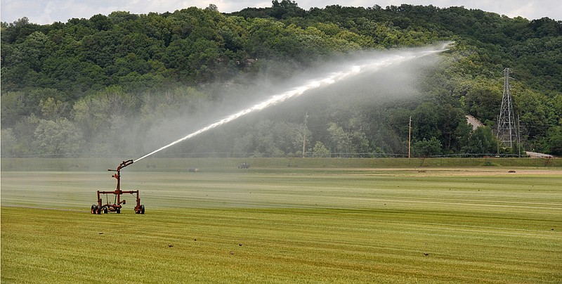 Callaway County farmers are concerned about the corn crop, which is now at a crucial stage. Jim Keeven with SelectTurf has the irrigation system going at the Callaway County sod farm north of Jefferson City.