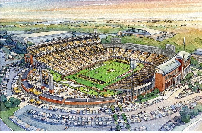 This artist's rendering depicts Faurot Field following a series of planned renovations and expansions. The University of Missouri gave the go-ahead Tuesday for an expansion to the stadium and improvements to other athletic facilities on campus. 