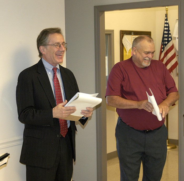 Jay Angoff, left, announces a grant of $650,000 to build a new community health clinic with expanded services. Angoff, regional director of the U.S. Department of Health and Human Services, was introduced by Moniteau County Assessor Darrel King. 