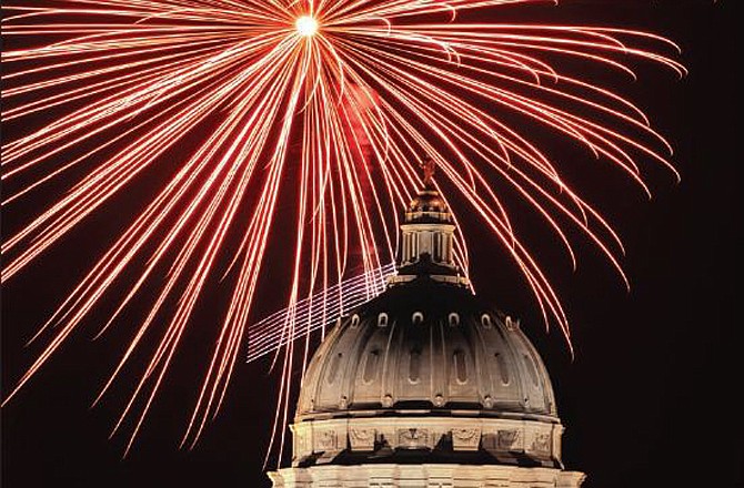 Fireworks explode over the Missouri Capitol at the 2011 Salute to America. This year's festival will be Tuesday and Wednesday, and will include an expanded area for activities in downtown Jefferson City.