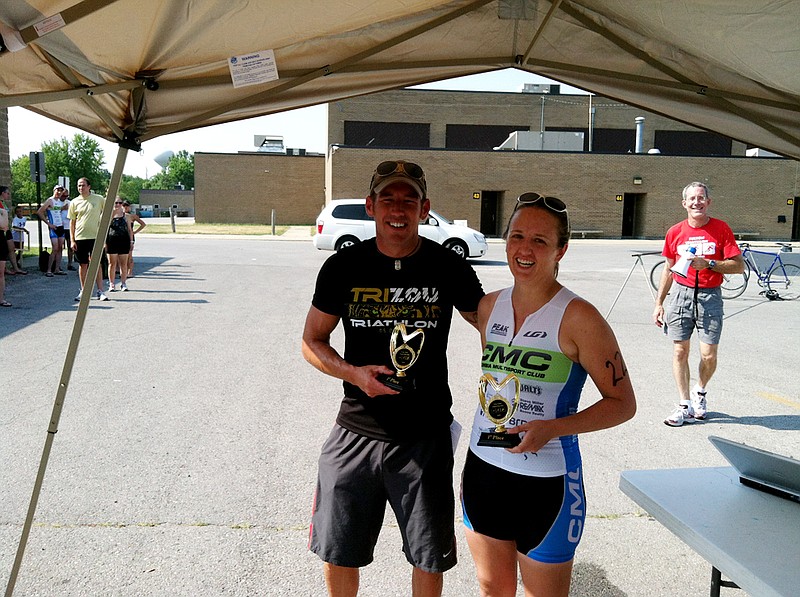 Overall 2012 Fulton Sprint Triathlon winners Clint Smith and Karen Jones.