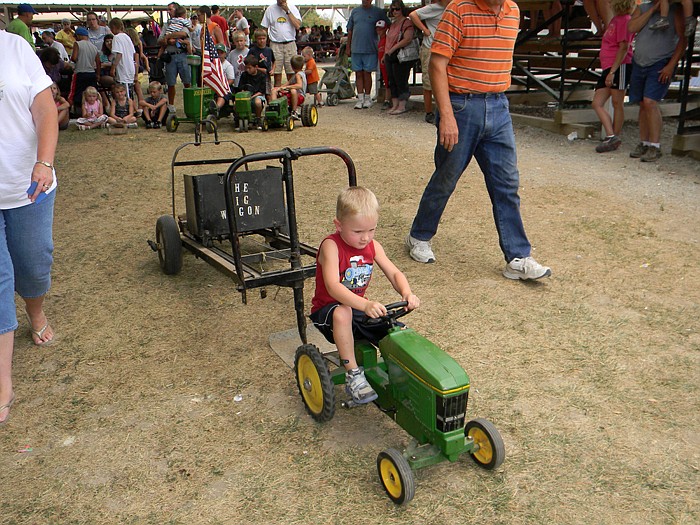 Ty Dedrick took first place in the 0-49 pound class with two full pulls and a third pull of 41 3/4 feet at the Bixler Home Appliance Pedal Tractor Pull.