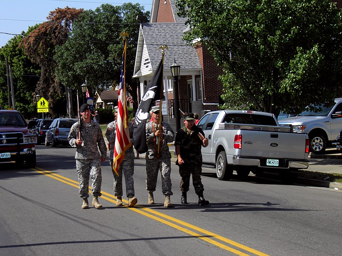 California Police Chief Fred Kirchoff along with a color guard led the way for the California Fourth of July Parade.
