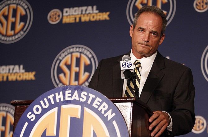 Missouri head football coach Gary Pinkel speaks to the media Tuesday in Hoover, Ala.