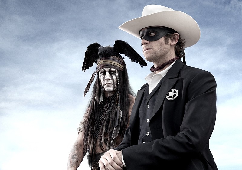 Actors, Johnny Depp, left, as Tonto, a spirit warrior on a personal quest, who joins forces in a fight for justice with Armie Hammer, as John Reid, a lawman who has become a masked avenger. In New Mexico, where some of the movie was filmed, the Navajo presented Depp, Hammer, director Gore Verbinski and producer Bruckheimer with Pendleton blankets to welcome them to their land.