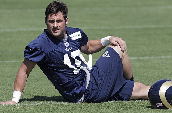 Rams wide receiver Danny Amendola stretches prior to Tuesday's practice in St. Louis.