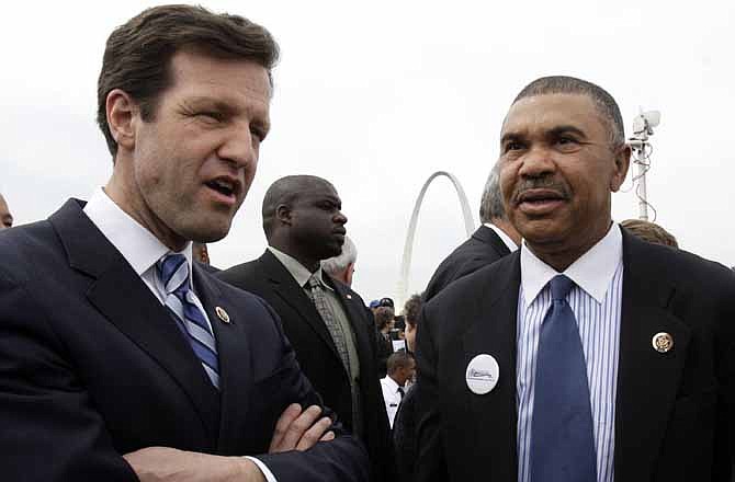 In this April 19, 2010, file photo Rep. Russ Carnahan, D-Mo., left, and Rep. William Lacy Clay, D-Mo., attend a groundbreaking ceremony in St. Louis. As colleagues in Congress and heirs of prominent political families, Carnahan and Clay have cordially represented St. Louis for several years. Now the two Democrats are accusing one another of lying. That's what can happen when two congressmen are matched up in a single district because of once-every-decade redrawing of political boundaries.