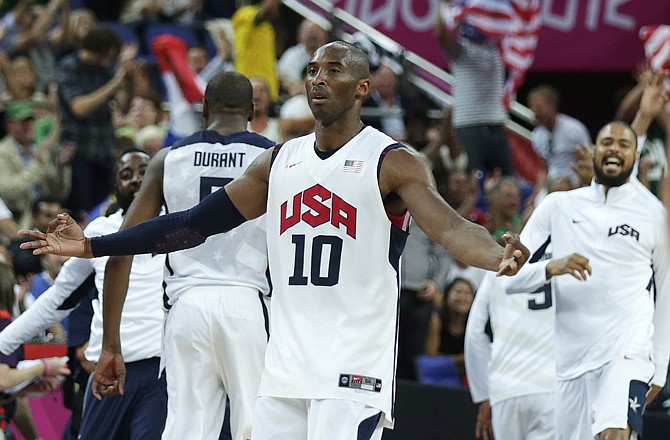 Kobe Bryant celebrates after hitting a 3-pointer during Wednesday's quarterfinal win against Australia in London.