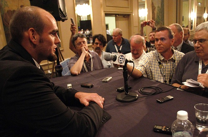 Missouri offensive tackle Elvis Fisher speaks during SEC Media Day last month in Hoover, Ala.