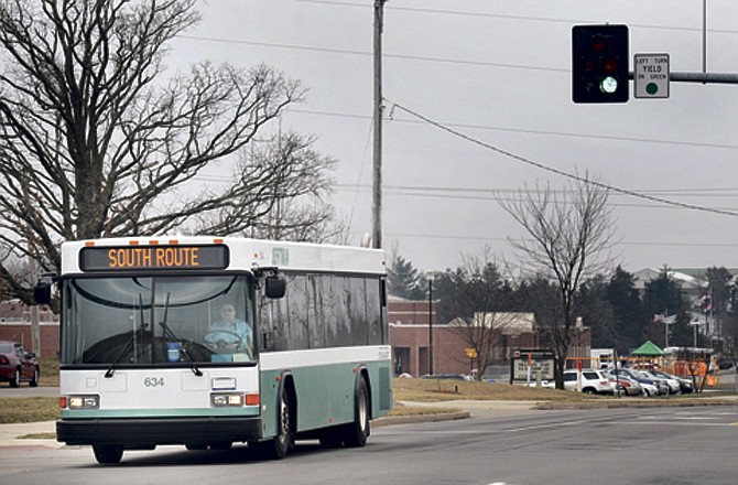 In this March 2012 file photo, a Jefftran bus runs its route in Jefferson City.