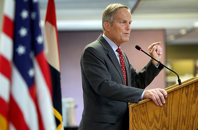 Todd Akin, Republican candidate for U.S. Senator from Missouri, speaks at the Missouri Farm Bureau candidate interview and endorsement meeting in Jefferson City.