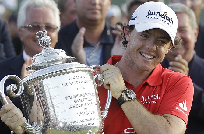 Rory McIlroy celebrates after winning the PGA Championship on Sunday on the Ocean Course of the Kiawah Island Golf Resort in Kiawah Island, S.C.