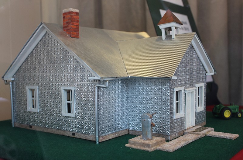 Larry Rehma's model of the old Portland schoolhouse and Community Center, recreated from photographs and Portland residents' memories. The model is on display at the Kingdom of Callaway Historical Society, before it will be permanently placed in the new Portland Community Center.