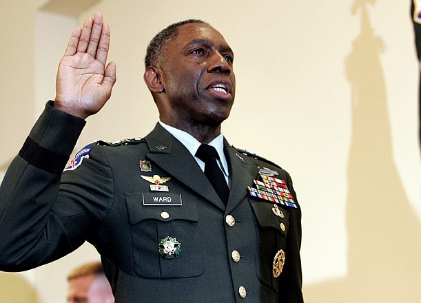 Army Lt. Gen. William E. Kip Ward is administered the oath of four-star general, the Army's highest rank of general, on May 26, 2006. Ward, who was the first head of the new U.S. Africa Command, is under investigation and facing demotion for possibly spending hundreds of thousands of dollars improperly on lavish travel, hotels and other items. 