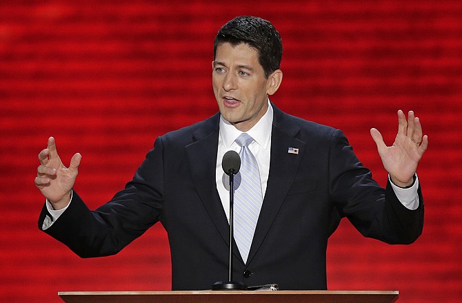 Republican vice presidential nominee Rep. Paul Ryan addresses the Republican National Convention in Tampa, Fla., on Wednesday.