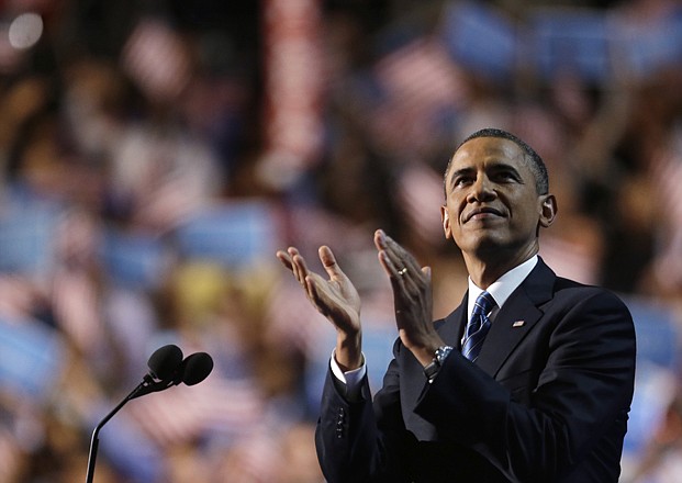 President Barack Obama addresses the Democratic National Convention in Charlotte, N.C., on Thursday.