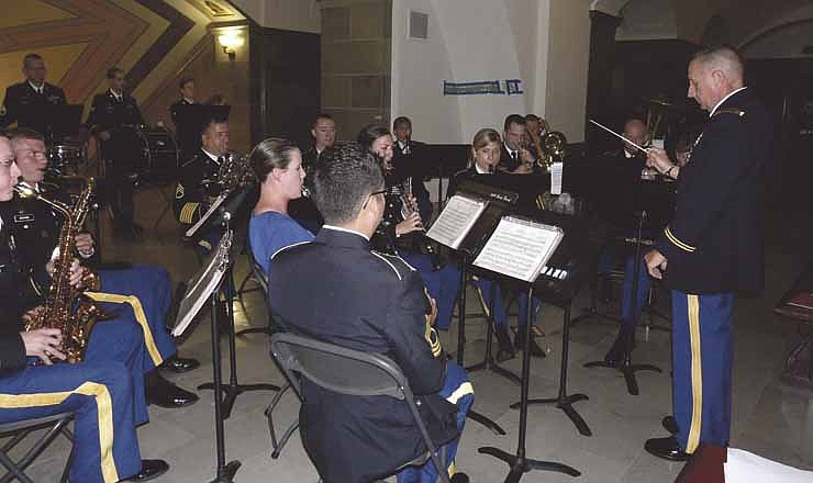 
A Missouri National Guard band unit provides music at the Missouri Capitol during Saturday's graduation ceremonies for the 14 new officers from the 50th Officer Candidate School. 