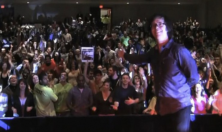 Shown above is a screenshot from Sara Bareilles' music video for "Uncharted," in which singer Ben Folds points to his concert audience at Westminster College in Fulton, Mo., on Jan. 31, 2011. Folds was one of several musicians who filmed themselves lip syncing Bareilles' lyrics to be included in her video. Folds recently reunited with former Ben Folds Five band mates Robert Sledge and Darren Jessee to create their first new album since 1999.