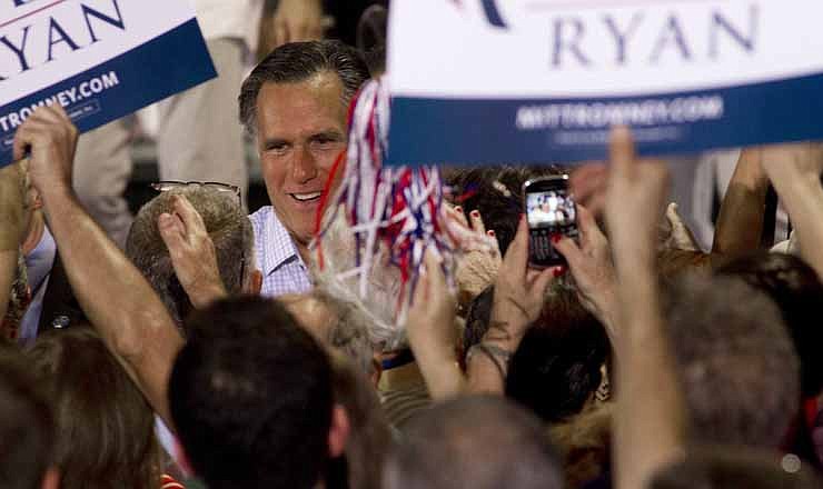 Republican presidential candidate and former Massachusetts Gov. Mitt Romney shakes hands with supporters after his speech in Miami, Wednesday, Sept. 19, 2012. 