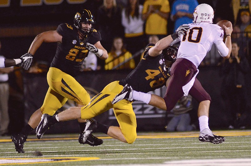 Missouri's Andrew Wilson tackles Arizona State quarterback Taylor Kelly in the fourth quarter Sept. 15 at Memorial Stadium.