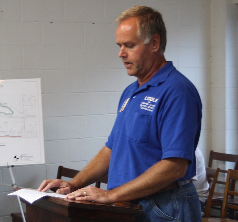 Callaway Eastern District Commissioner candidate Bryant Liddle addresses the Auxvasse City Council at their meeting Tuesday evening. In addition to a discussion with Auxvasse Police Chief Kevin Suedmyer on establishing a neighborhood watch, the council heard from Liddle as he spoke about his campaign.