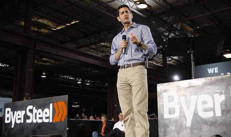 Republican vice presidential candidate, Rep. Paul Ryan, R-Wis. speaks at a campaign stop at Byer Steel, Tuesday, Sept. 25, 2012, in Cincinnati.