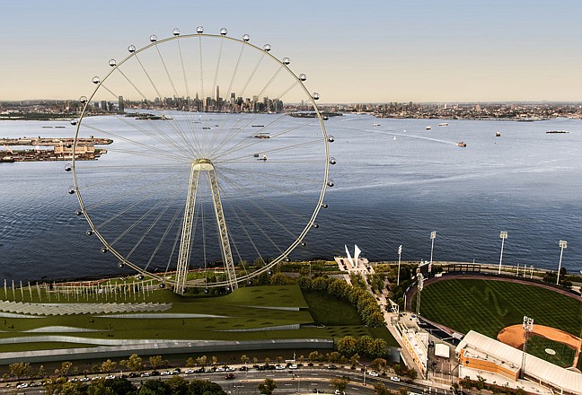 An artist's rendering offers a view of a proposed 625-foot Ferris wheel, billed as the world's largest, planned as part of a retail and hotel complex along the Staten Island waterfront in New York. The attraction, called the New York Wheel, will cost $230 million. 