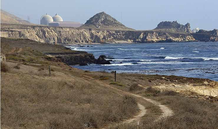 In this Sept. 20, 2005 file photo is the Diablo Canyon Nuclear Power Plant in Avila Beach, Calif. State and federal officials are juggling concerns over endangered whales and other marine life with public safety as they mull over plans to use massive air canons to create new earthquake fault maps in two state marine reserves off the Central Coast. Pacific Gas & Electric Co. wants to use the canons to make maps of shoreline fault zones recently discovered near its Diablo Canyon nuclear power plant.