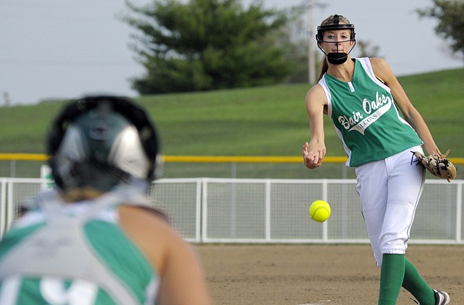 Michaella Forck of Blair Oaks works to the plate during Thursday's game against School of the Osage at the Falcon Athletic Complex.