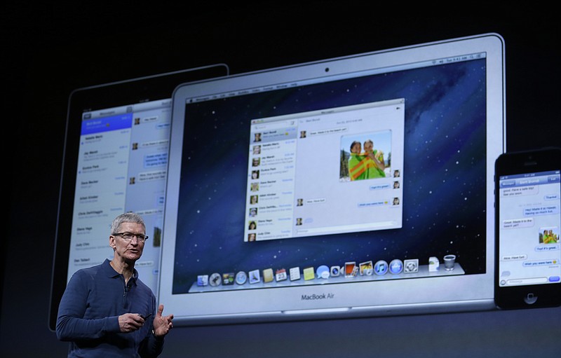 Apple CEO Tim Cook speaks Tuesday during an event to announce new products in San Jose, Calif.
