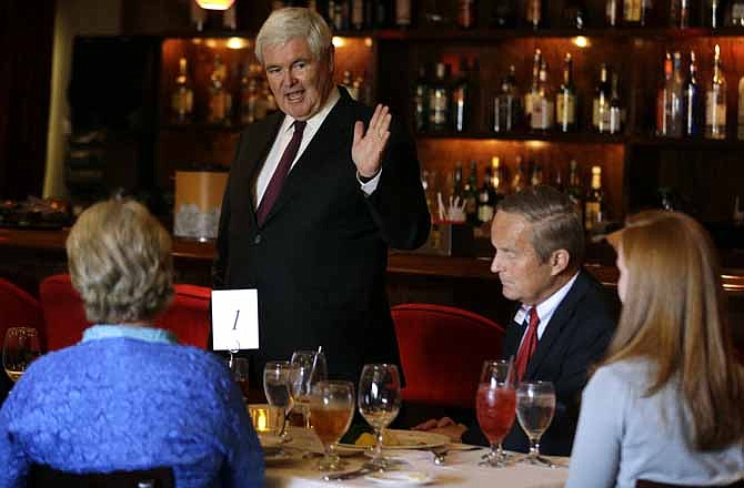 Former House Speaker Newt Gingrich speaks during a fundraiser for Missouri Republican Senate candidate, Rep. Todd Akin, R-Mo., Monday, Sept. 24, 2012, in Kirkwood, Mo. Akin is seeking to unseat incumbent Sen. Claire McCaskill, D-Mo. in the November election.