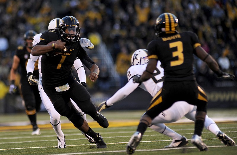 Missouri quarterback James Franklin runs the ball during the first quarter of last month's game against Vanderbilt at Faurot Field.