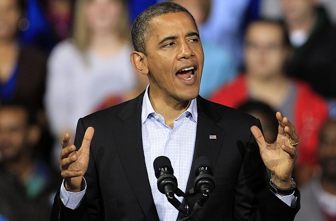 President Barack Obama speaks at a campaign event at Nationwide Arena in Columbus, Ohio.