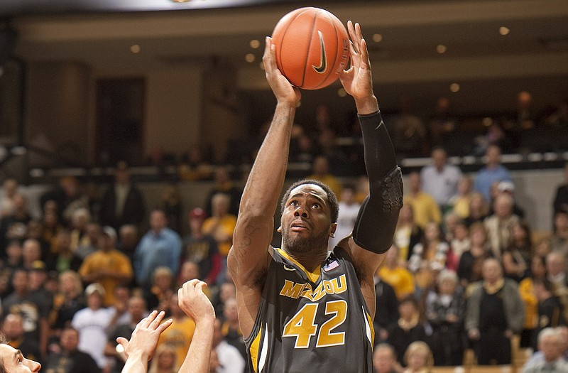 Missouri's Alex Oriakhi shoots during Friday night's game at Mizzou Arena.