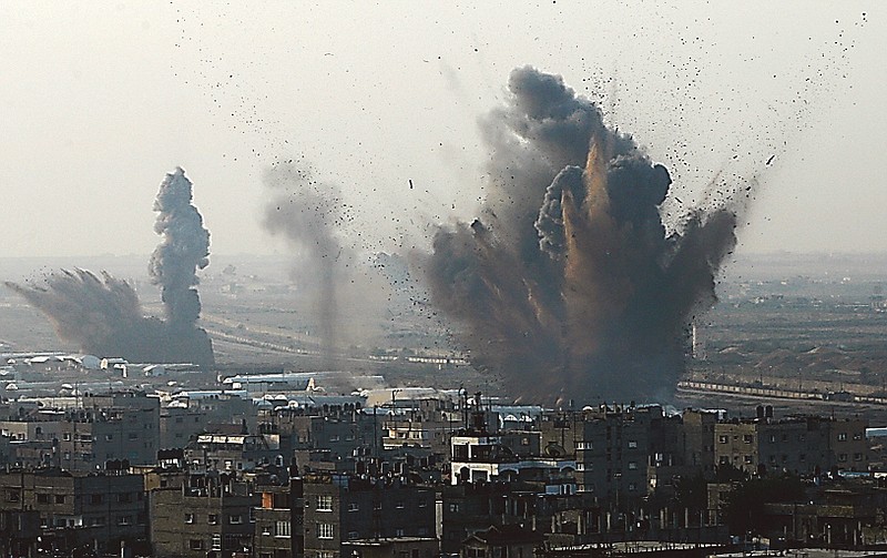 Explosions erupt in an Israeli attack on Gaza on Monday.
