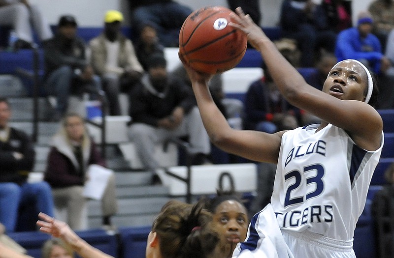 Arriana Walker goes up for a layup during a game last season against Fort Hays State at Jason Gym. Walker and the Blue Tiger women will host the LU Thanksgiving Classic tonight and Saturday.