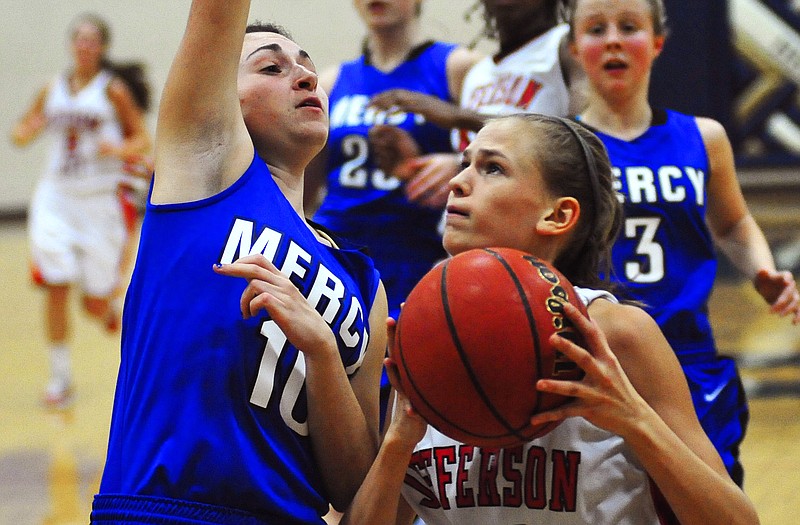 Kaley Ruff of Jefferson City, shown here in a game last season, is one of two returning veteran players for the Lady Jays this season.