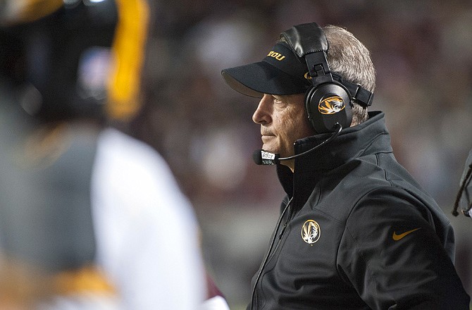 Missouri head coach Gary Pinkel watches during the third quarter of Saturday night's game against Texas A&M in College Station, Texas.