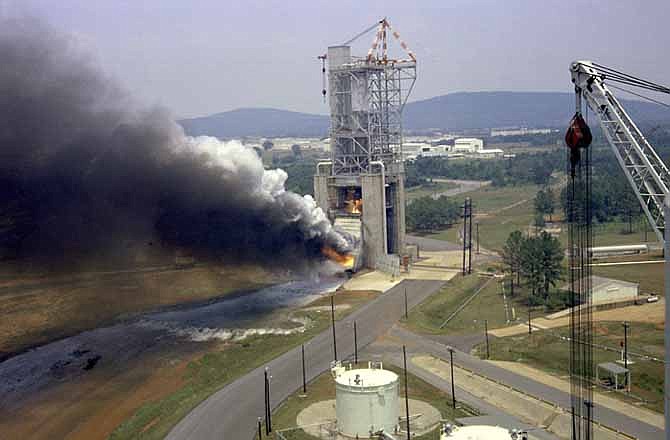 This is an undated photo that shows a rocket test stand at NASA's Marshall Space Flight in Huntsville, Ala., that workers demolished on Friday, Nov. 30, 2012. Once used to test F-1 engines for the Saturn V moon rockets, the space agency said it tore down the structure to save maintenance costs and free up land for new use. A new report claims NASA may know where it has been in the past, but is less sure about where it's going in the future.