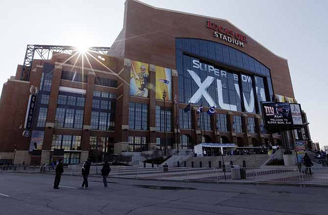 This Feb. 5, 2012 photo shows the exterior of Lucas Oil Stadium before the NFL Super Bowl XLVI football game in Indianapolis. In a 54-page report focused on Homeland Security Department spending in the last few years in several states, Sen Tom Coburn, R-Okla, says some projects, including a $250,000 security upgrade at Lucas Oil Stadium, were questionable in an age of budget austerity and as the federal government faces a $16 trillion debt.