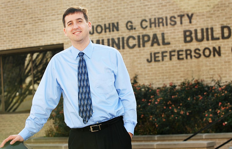 City Attorney Drew Hilpert stands outside the Jefferson City Municipal Building.